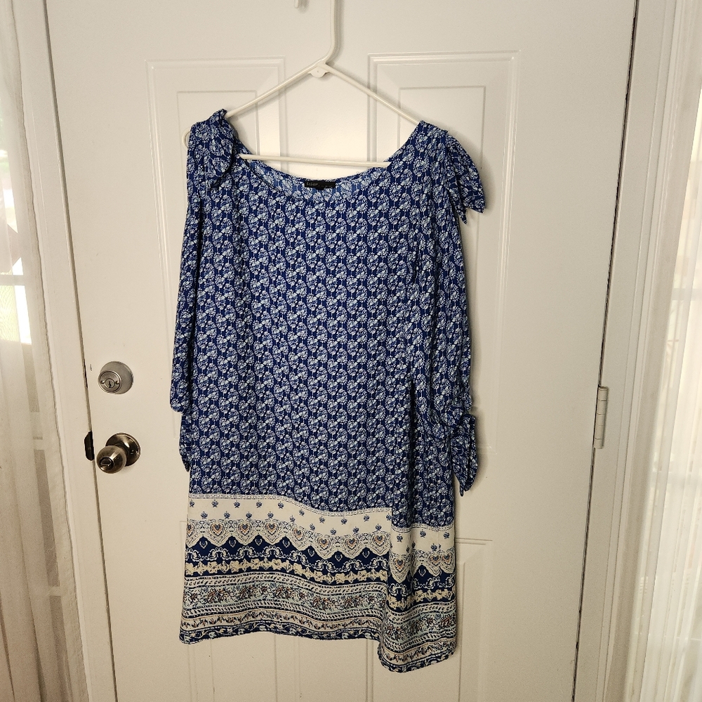 Bebop Blue and White Cold Shoulder Dress Size 1X